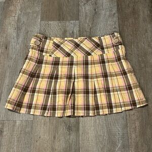 Vanity Plaid Pleated Mini Skirt in Yellow, Brown & Pink Y2K Tennis Preppy